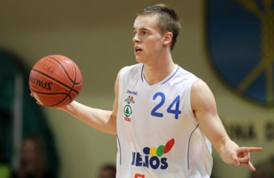 Helios Domzale-Union Olimpija Klemen Prepelic of Helios Domzale in action during basketball match Helios Domzale- Union Olimpija in third round of Final phase of Slovenian National Championships, played in Komunalni center Hall, Domzale, Slovenia on April1, 2012